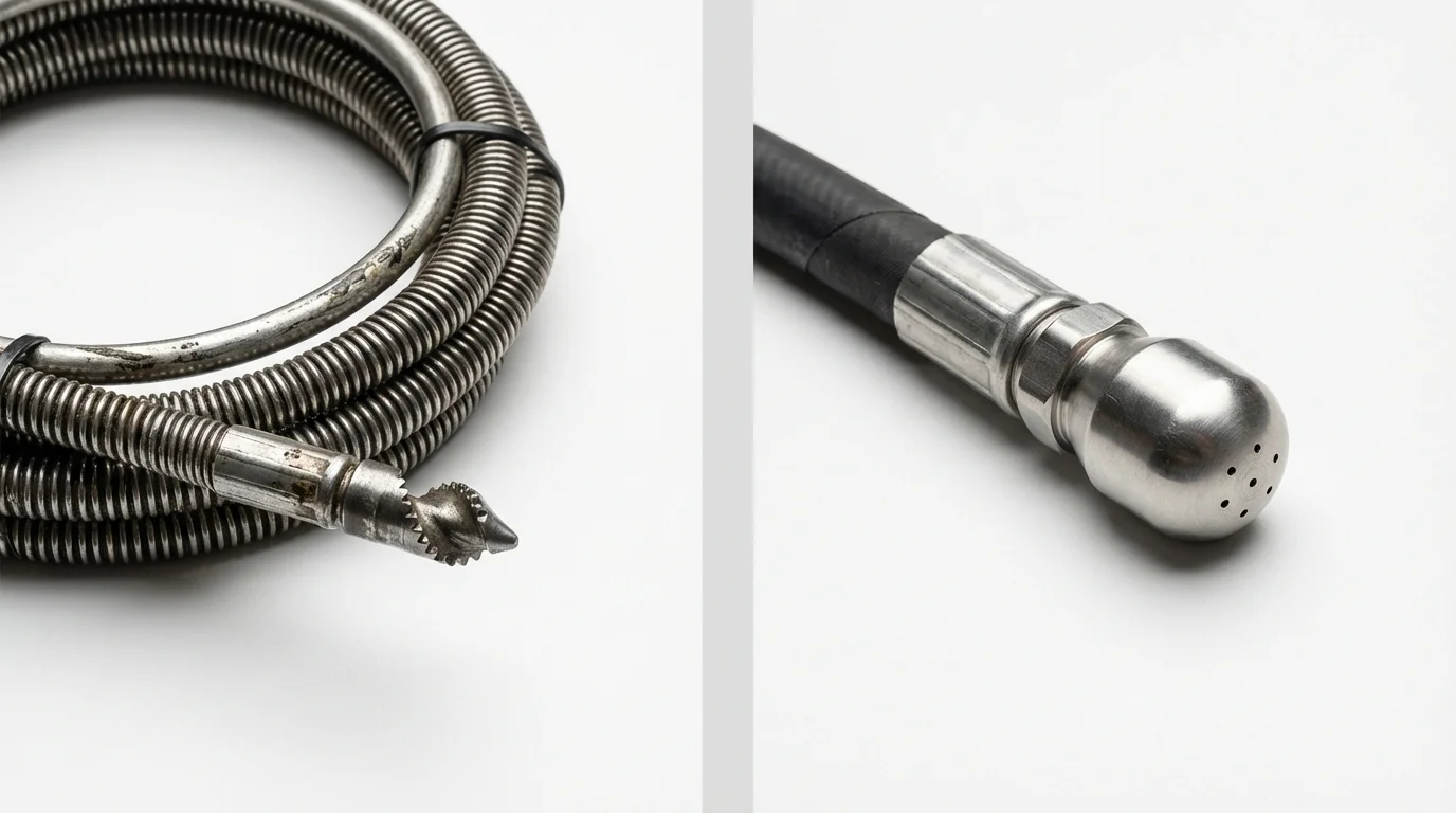 Drain snake cable and hydro jetting nozzle used for drain cleaning in Hale Center, TX