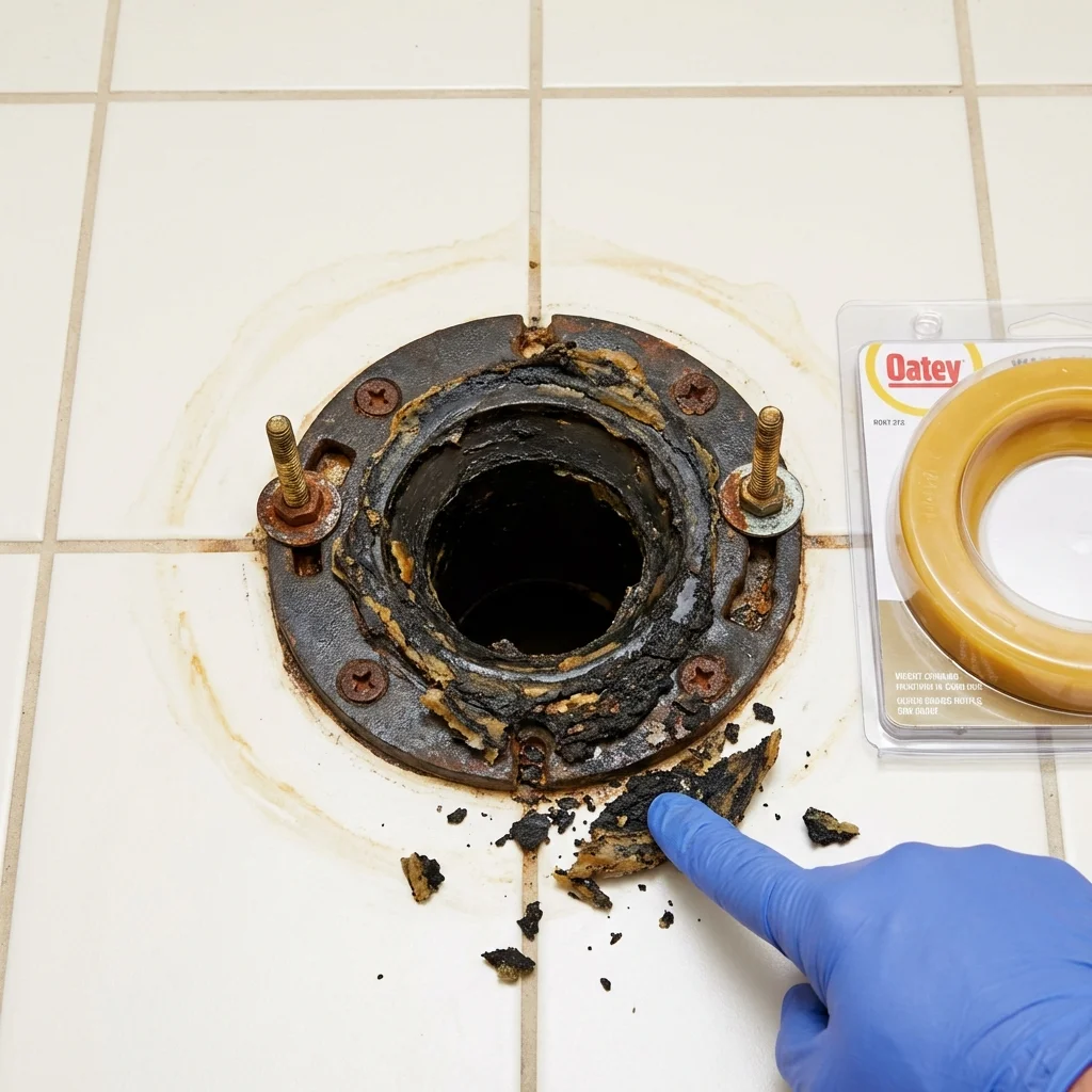 Failed wax ring showing water seepage at the base of a toilet in a Hale Center, TX home