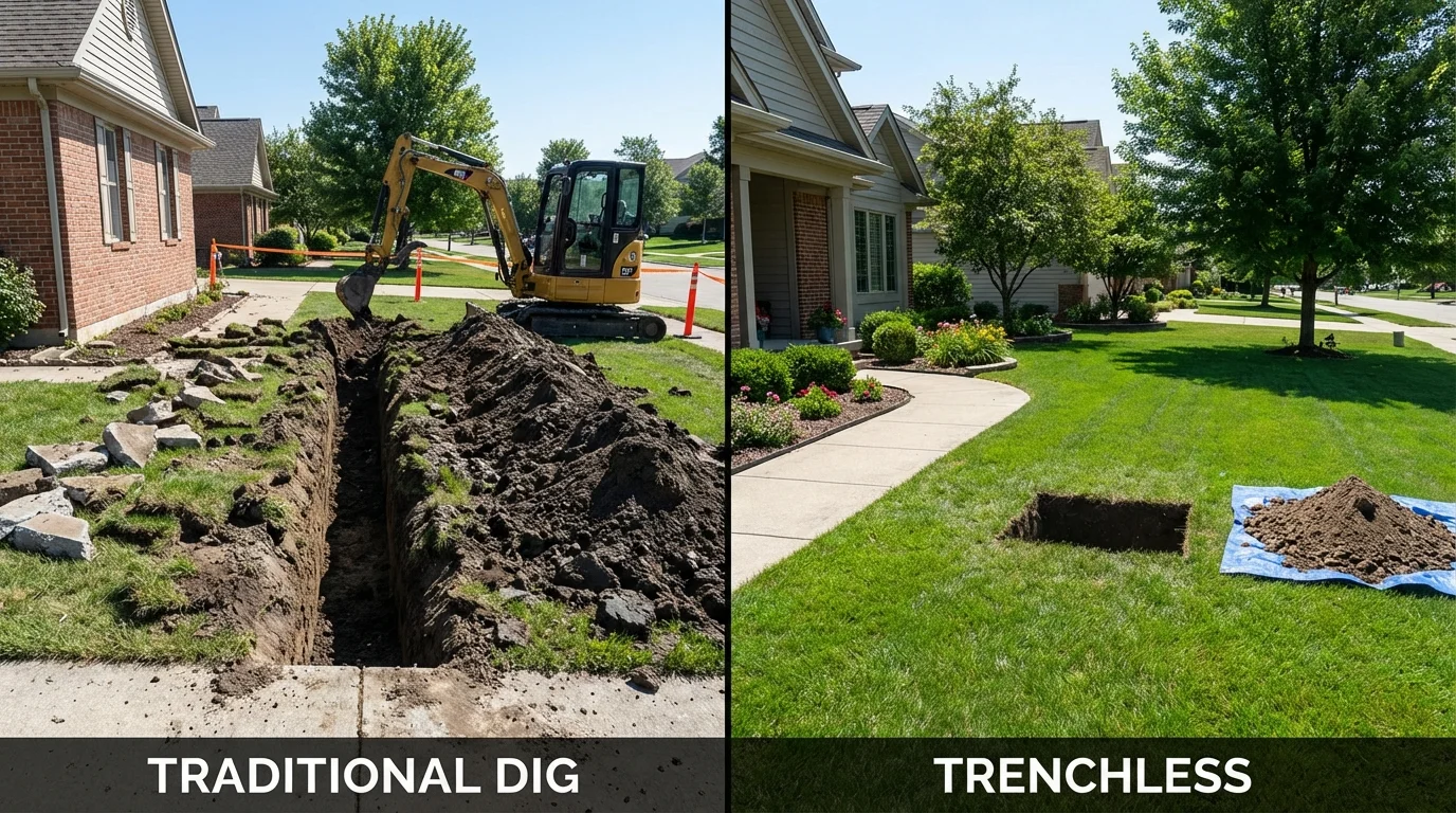 Trenchless sewer repair with minimal yard damage versus traditional excavation in Hale Center, TX